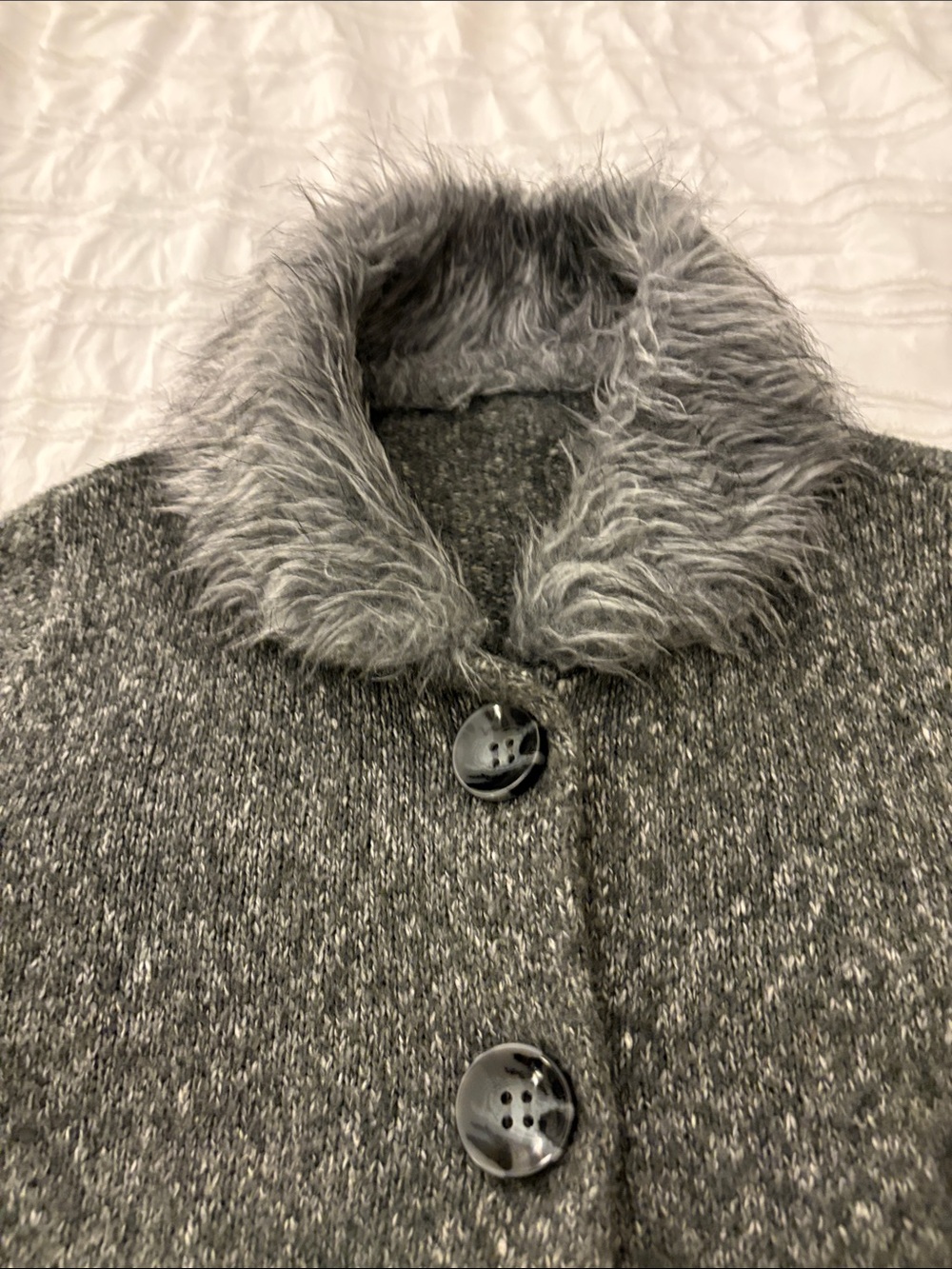 Fever Hooded Gray Sweater Coat w/ Big, Cute Buttons and Flared Sleeve